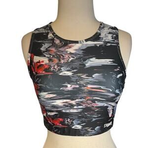 Stronger Sports Bra Crop M Black Abstract Print Gym Yoga Activewear Athleisure